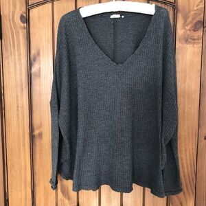 Urban Outfitters Out From Under Oversized Grey Waffle Knit Thermal Top Small